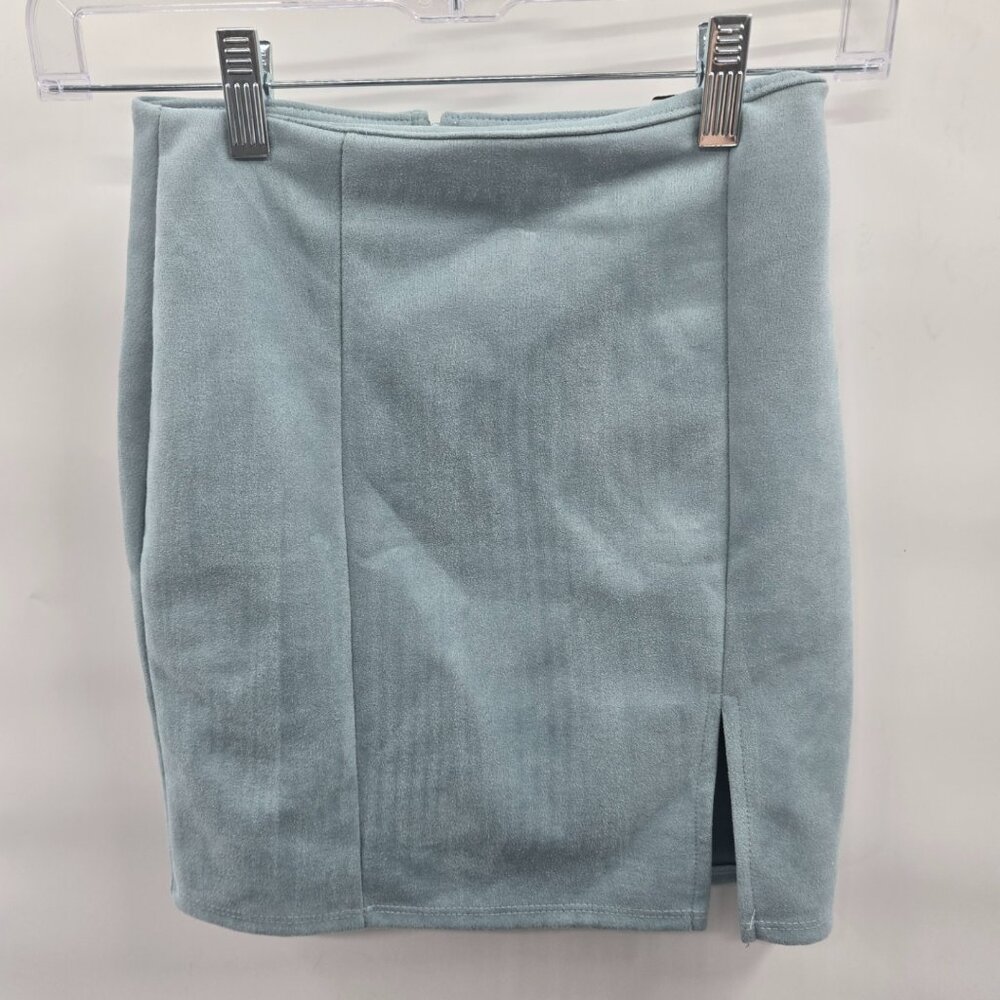 Windsor Mini Light Blue Seafoam Skirt Faux Suede Back Zipper XS